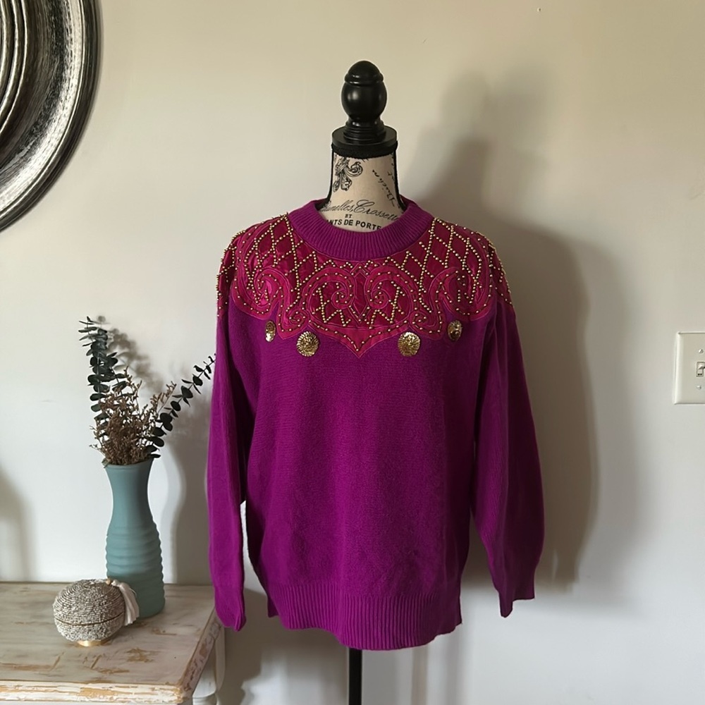 Vintage Eddie Wassin Art to Wear Wool Angora Blend Sweater size M *flaw*